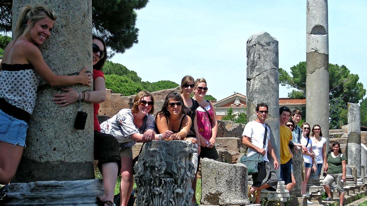 Students Pose with Ruins